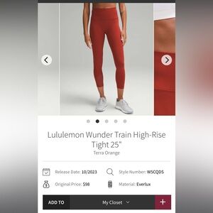 Lululemon Wunder Train High Rise Tight 25” Terra Orange